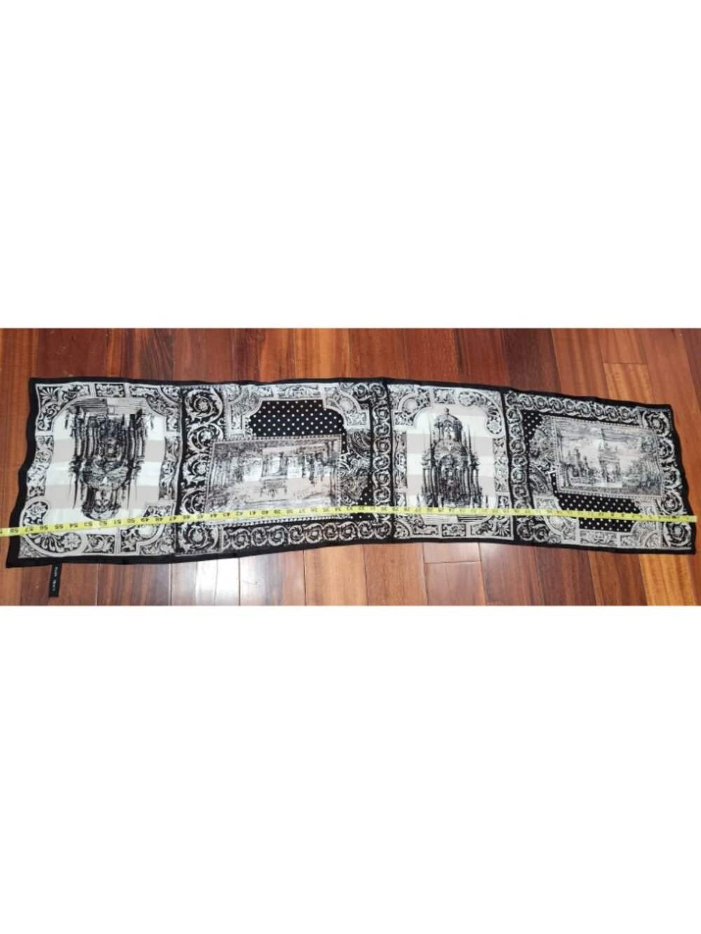 Ellen Tracy 100% Silk Scarf Black White Paris Architecture 58x15 in - Picture 8 of 9